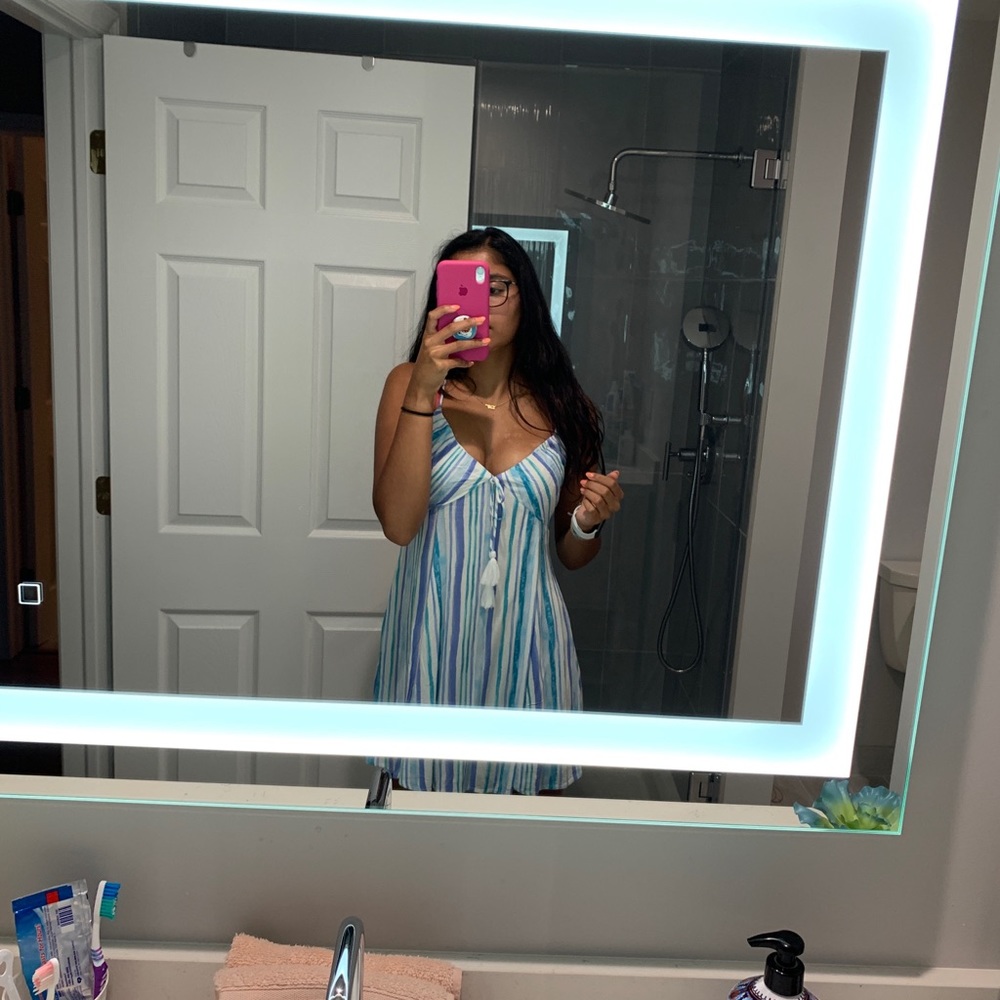 Summer Tropical Blue and White Striped Dress